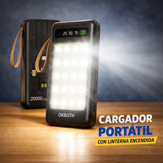 CARGADOR PORTATIL DE 20,000mah Y LINTERNA LED INCLUIDA