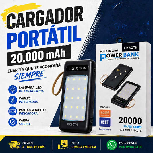 CARGADOR PORTATIL DE 20,000mah Y LINTERNA LED INCLUIDA